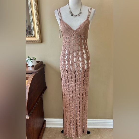 Flook the Label Maia Hand Crocheted Maxi Dress Macrame Cover Up Coco XS NWT - Picture 2 of 13